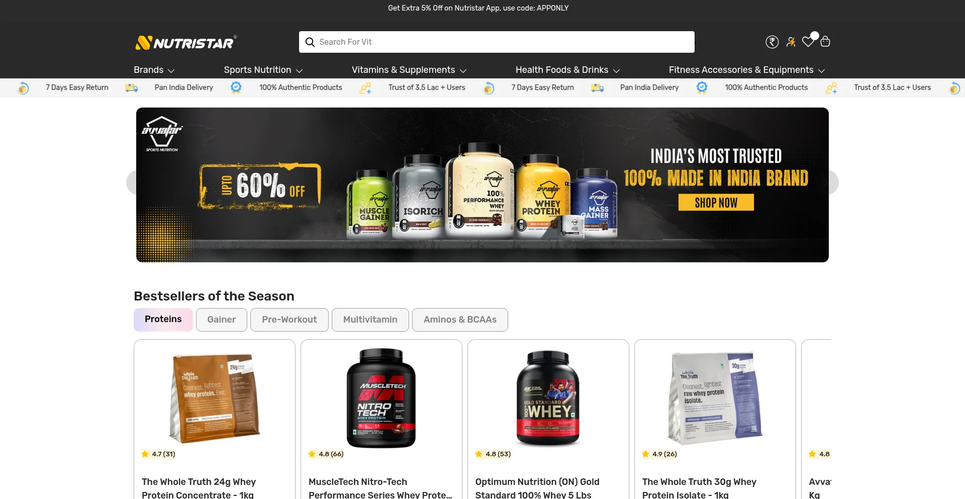 Website screenshot of Nutristar.in
