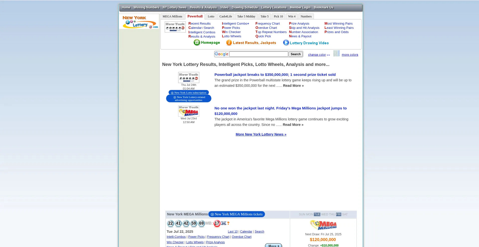 Website screenshot of Nylotteryx.com