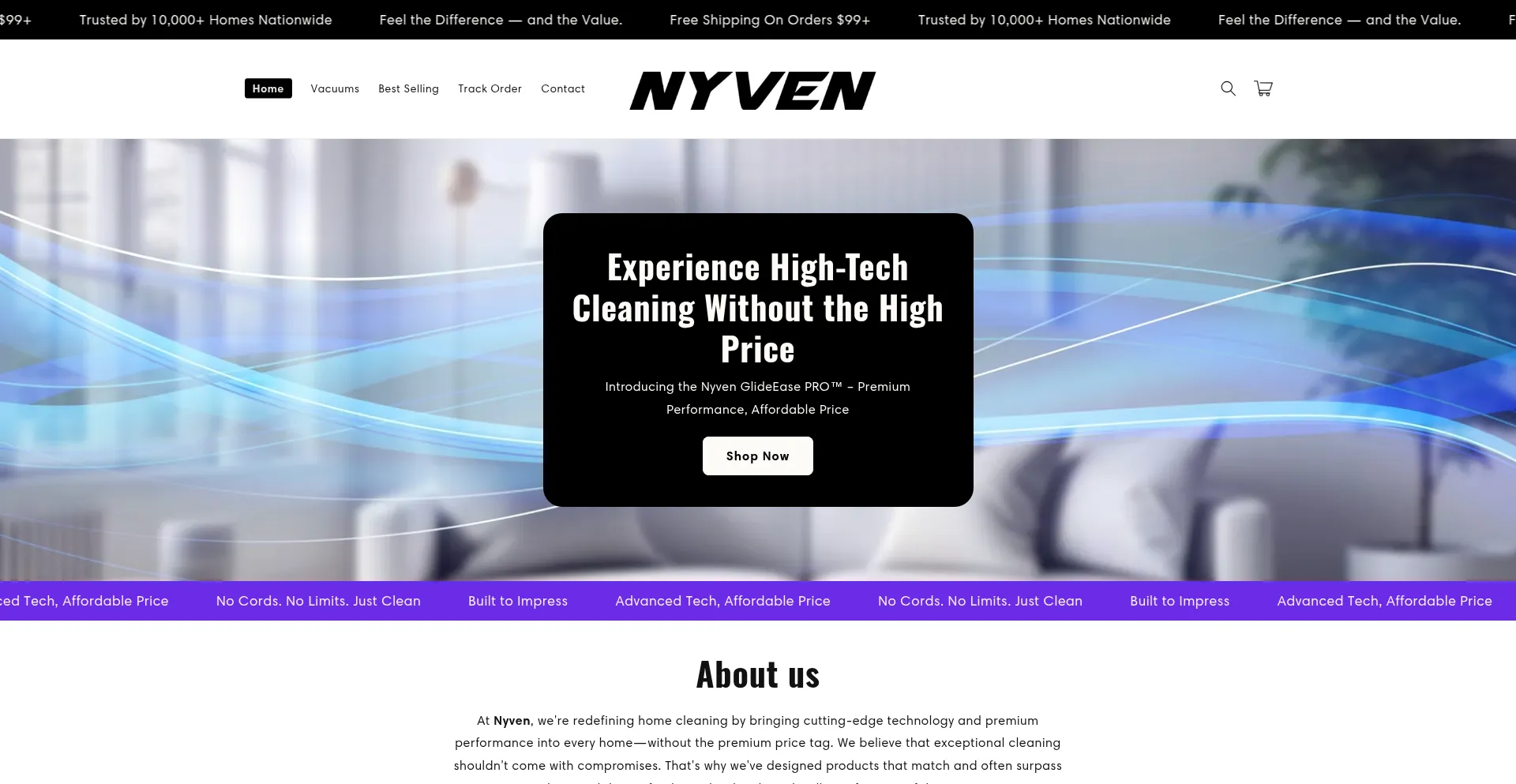 Website screenshot of Nyvenshop.com