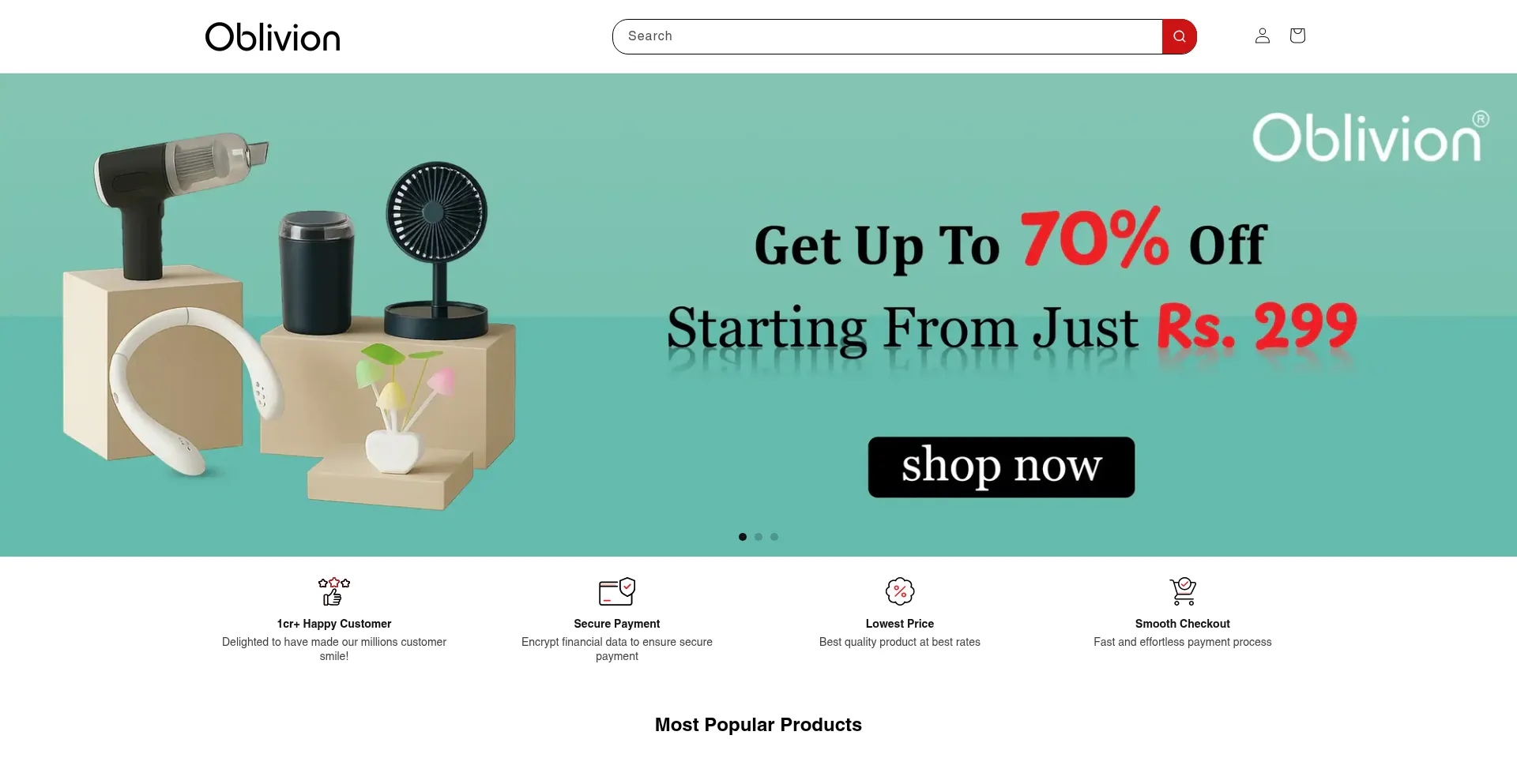 Website screenshot of Oblivion.co.in