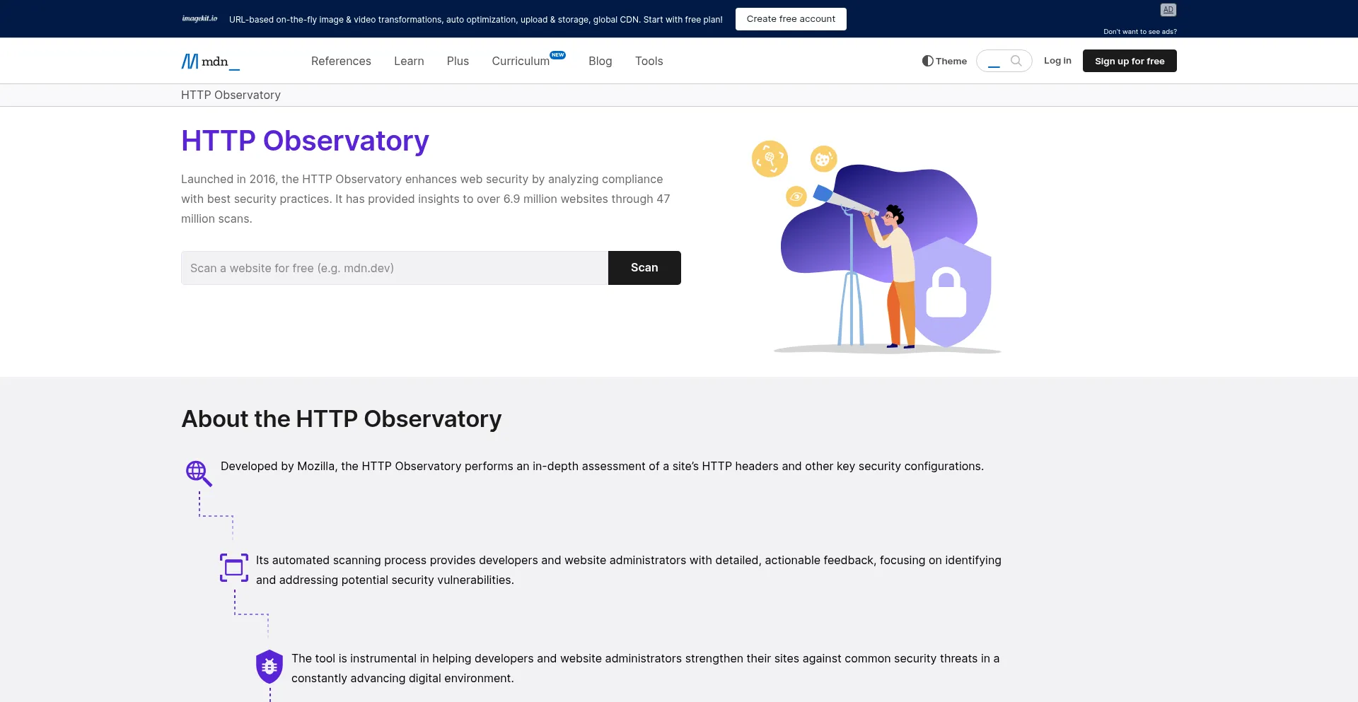 Website screenshot of Observatory.mozilla.org