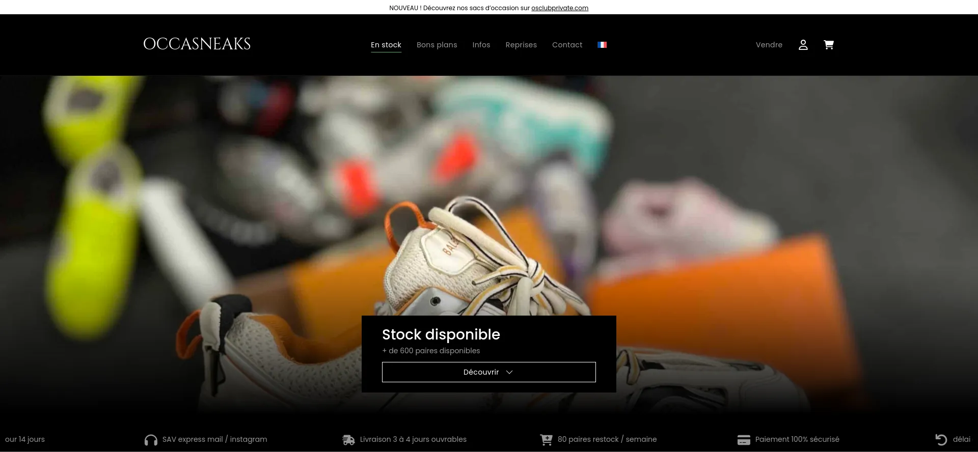 Website screenshot of Occasneaks.fr