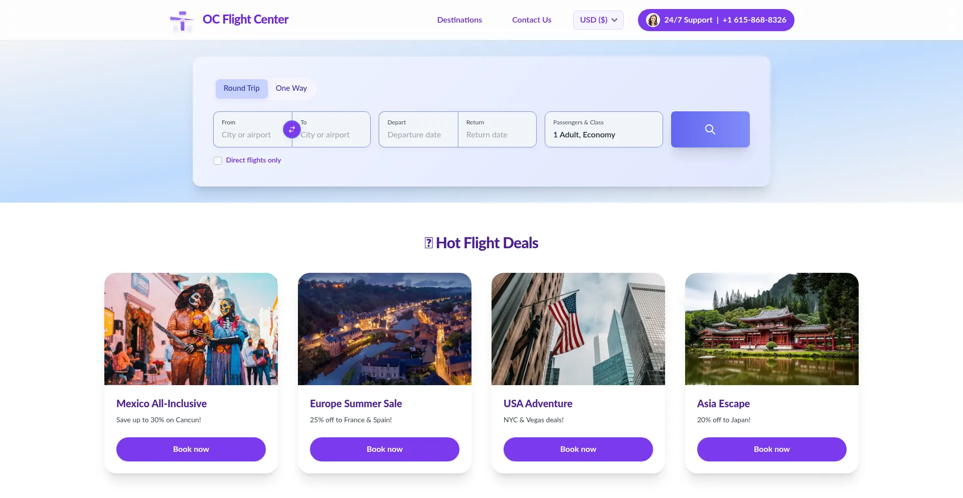 Website screenshot of Ocflightcenter.com