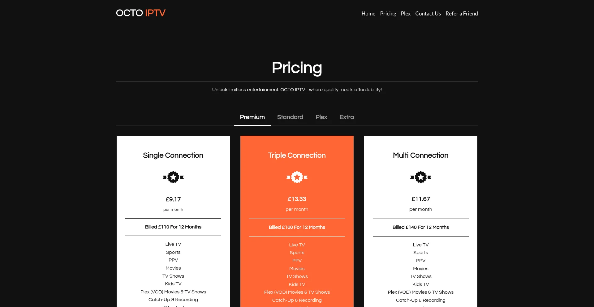 Website screenshot of Octoiptv.org