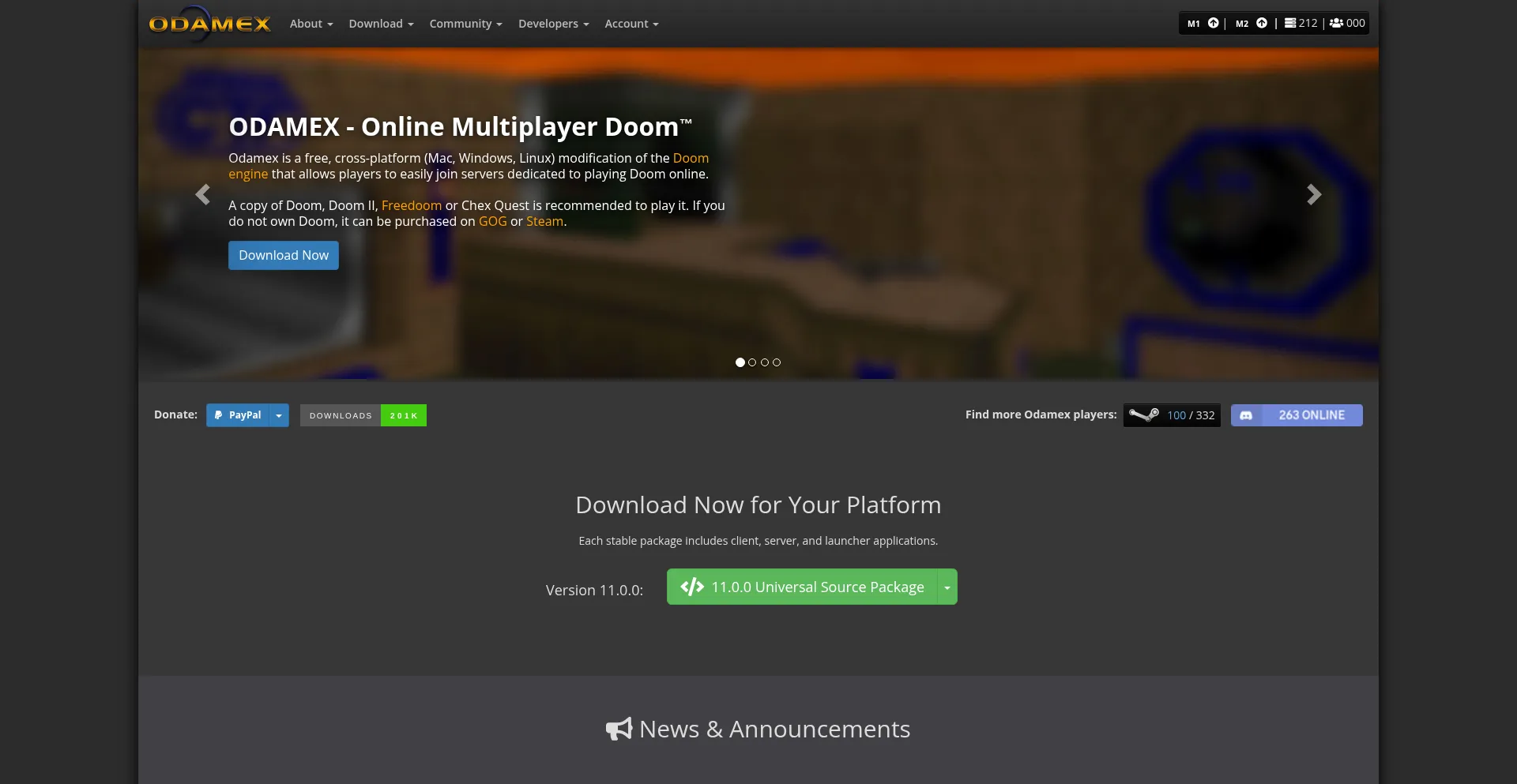 Website screenshot of Odamex.net