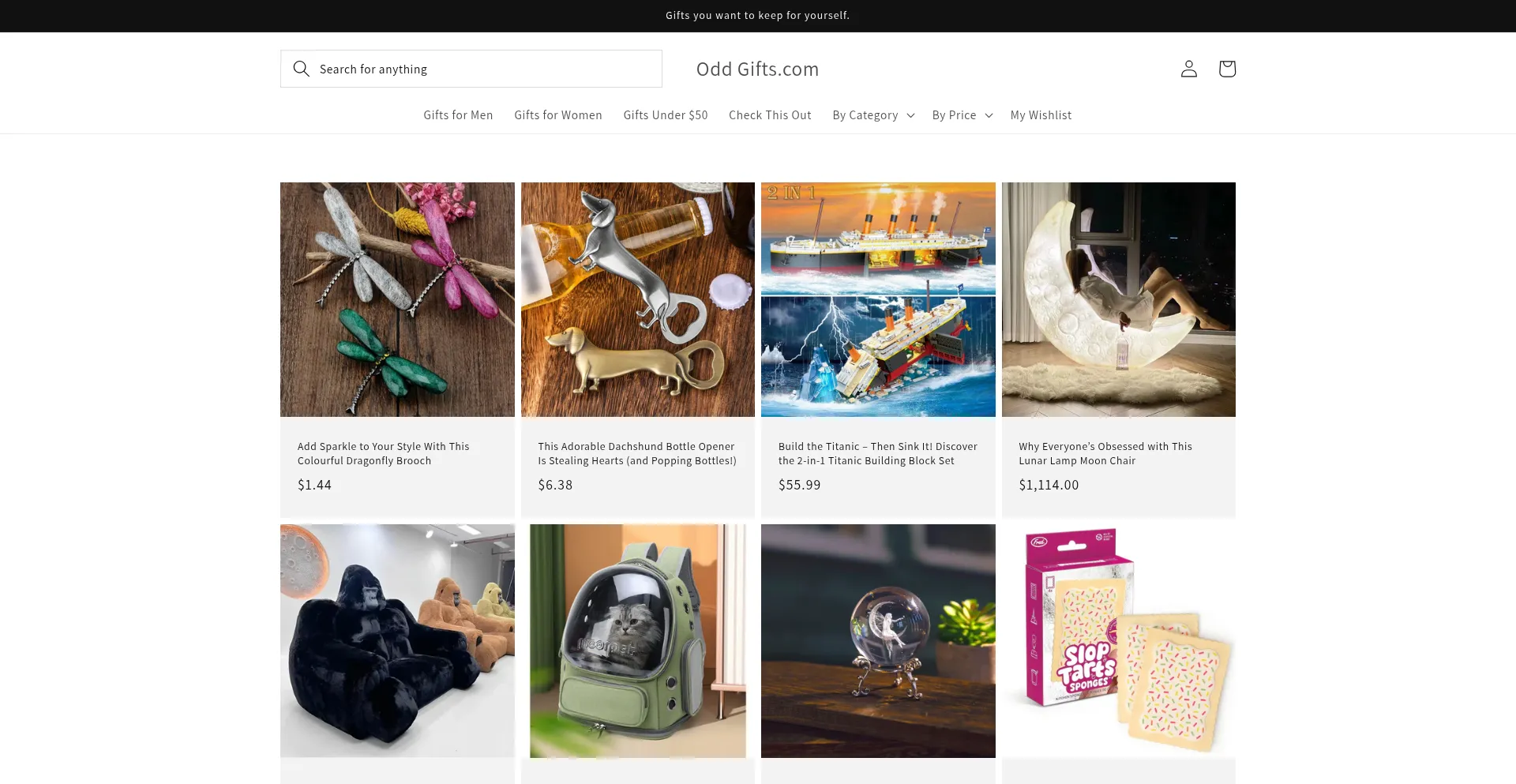 Website screenshot of Oddgifts.com