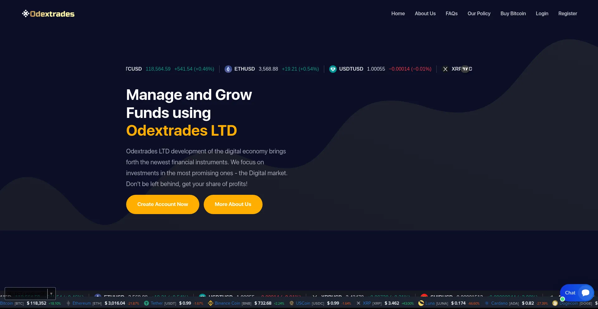 Website screenshot of Odextrades.com