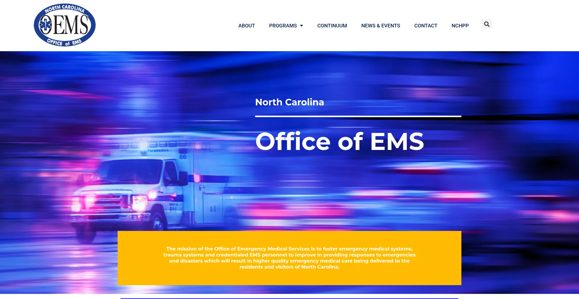 Website screenshot of Oems.nc.gov