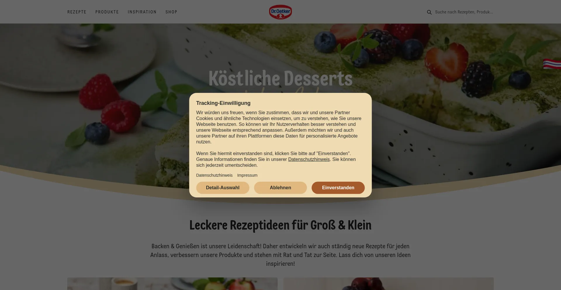 Oetker.de Screenshot