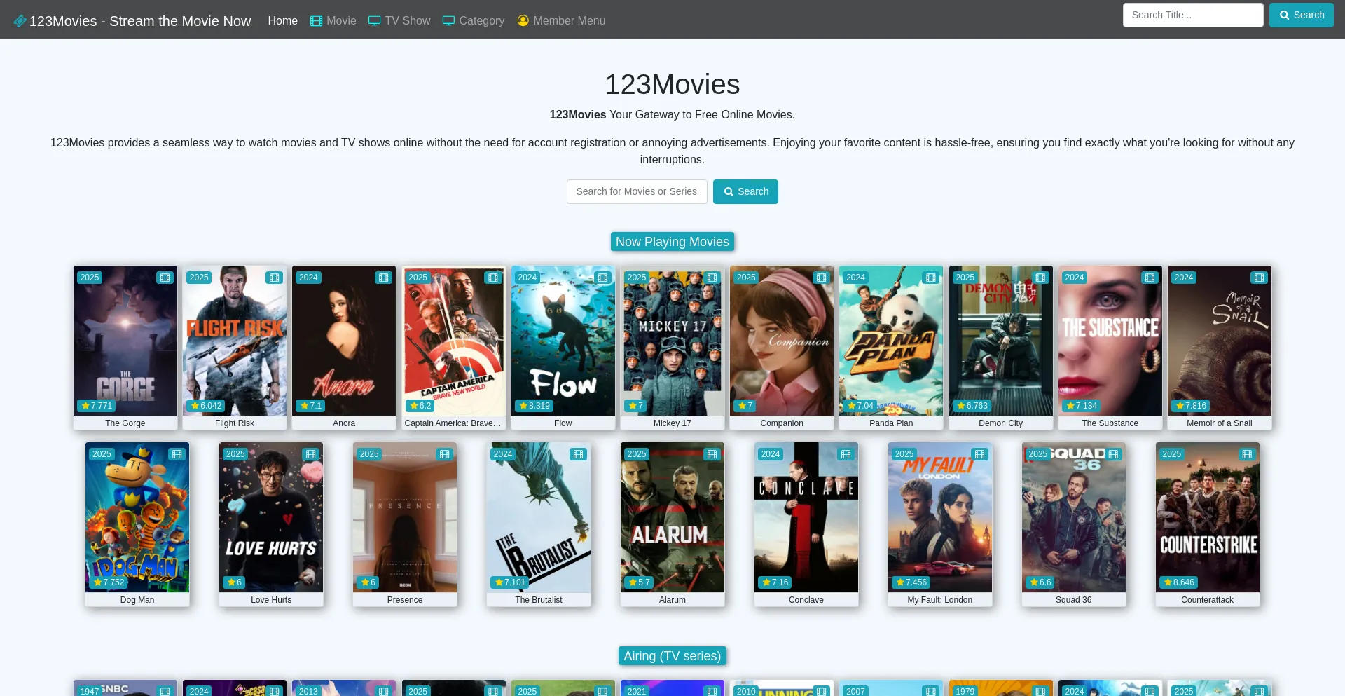 Website screenshot of Ok123movies.cc