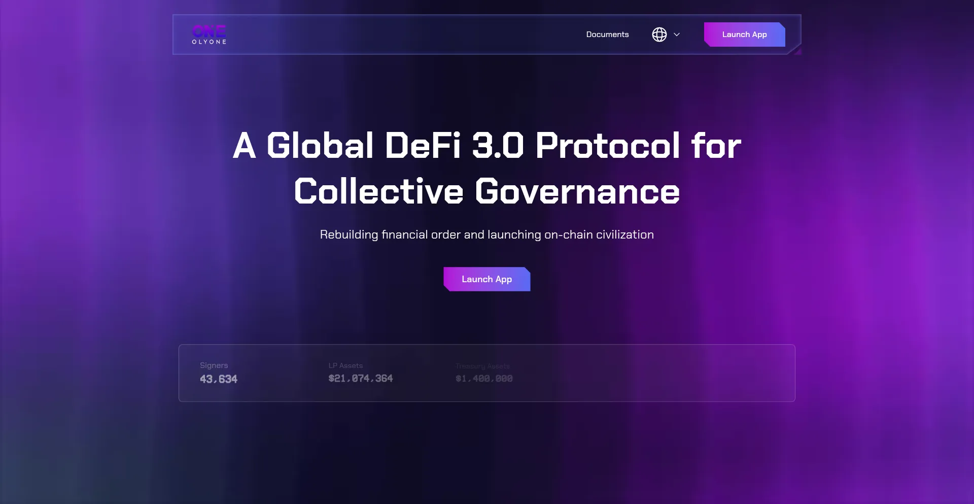 Website screenshot of Olyonedao.com