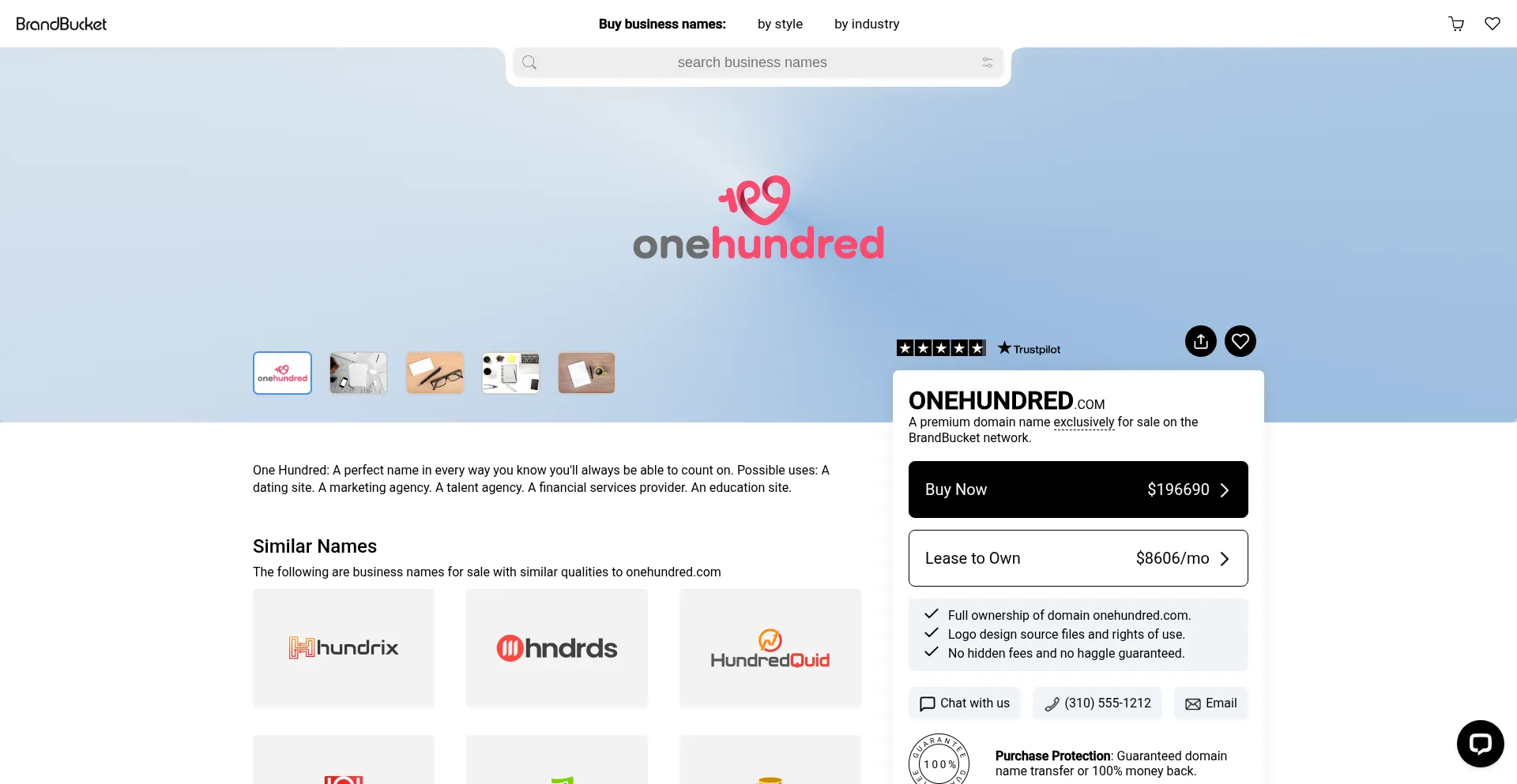 Website screenshot of Onehundred.com