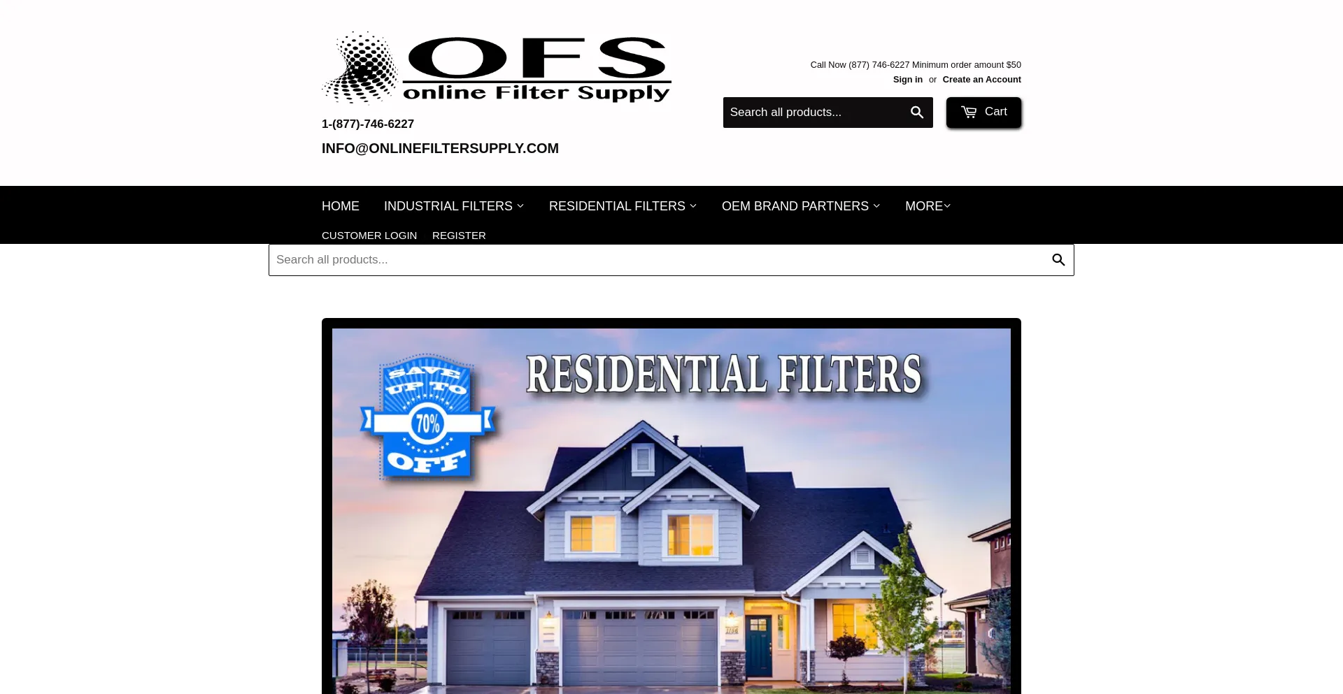 Website screenshot of Onlinefiltersupply.com