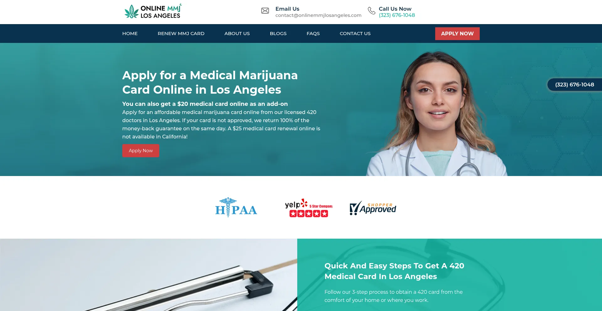Website screenshot of Onlinemmjlosangeles.com