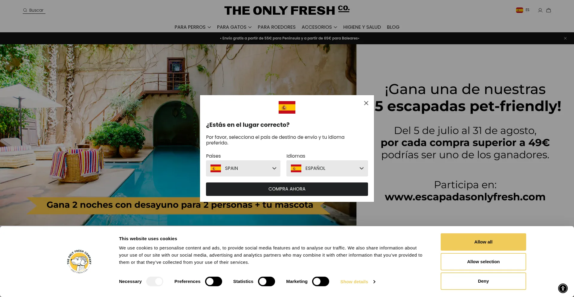 Website screenshot of Onlyfresh.com
