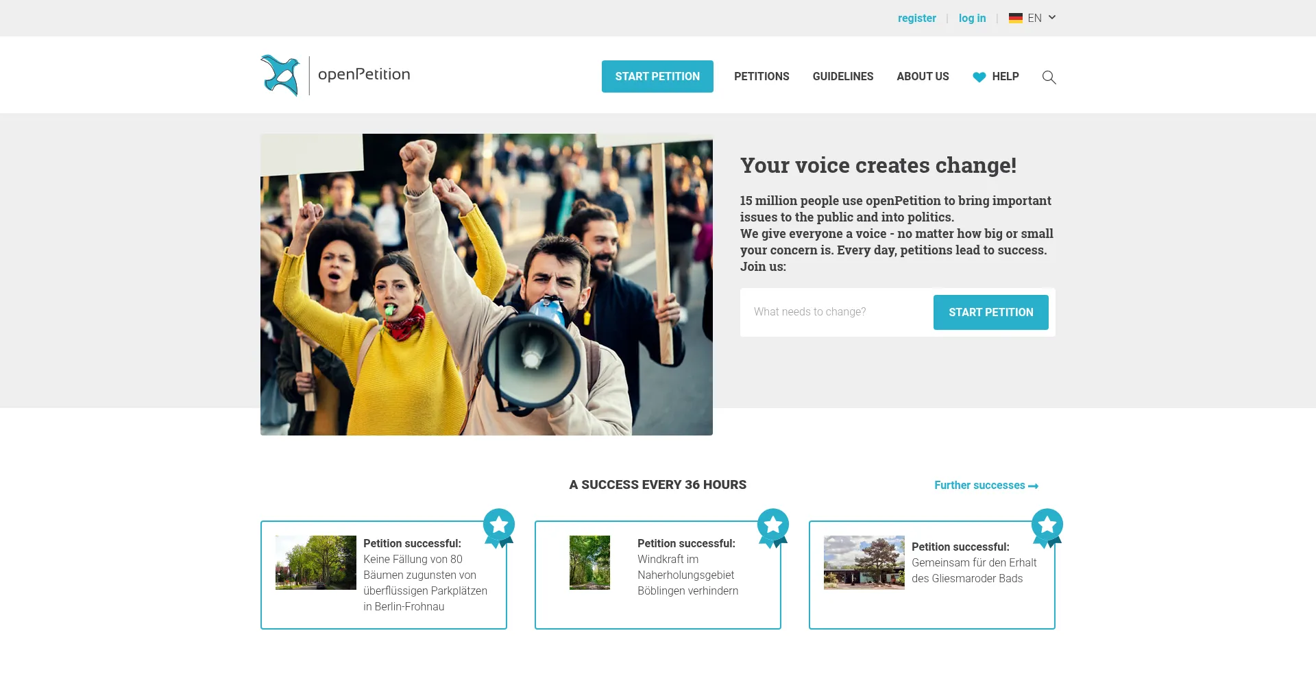 Website screenshot of Openpetition.de
