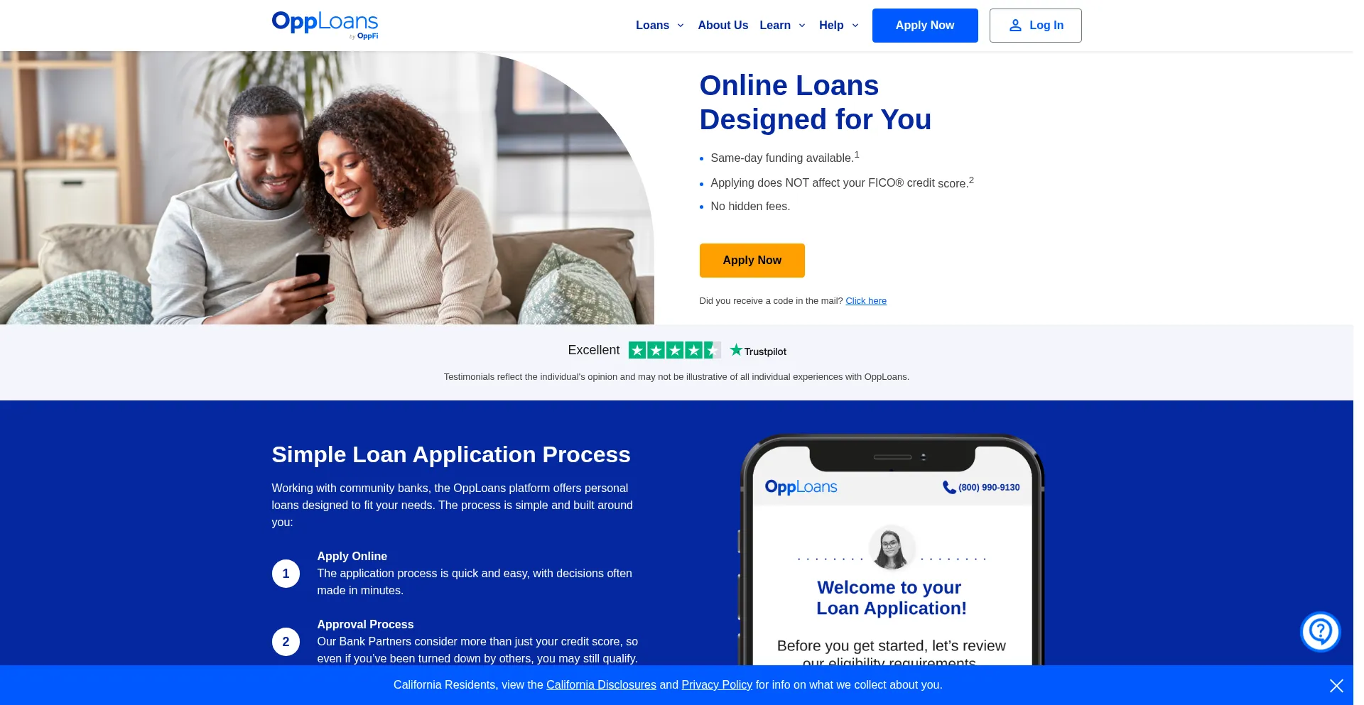 Website screenshot of Opploans.com