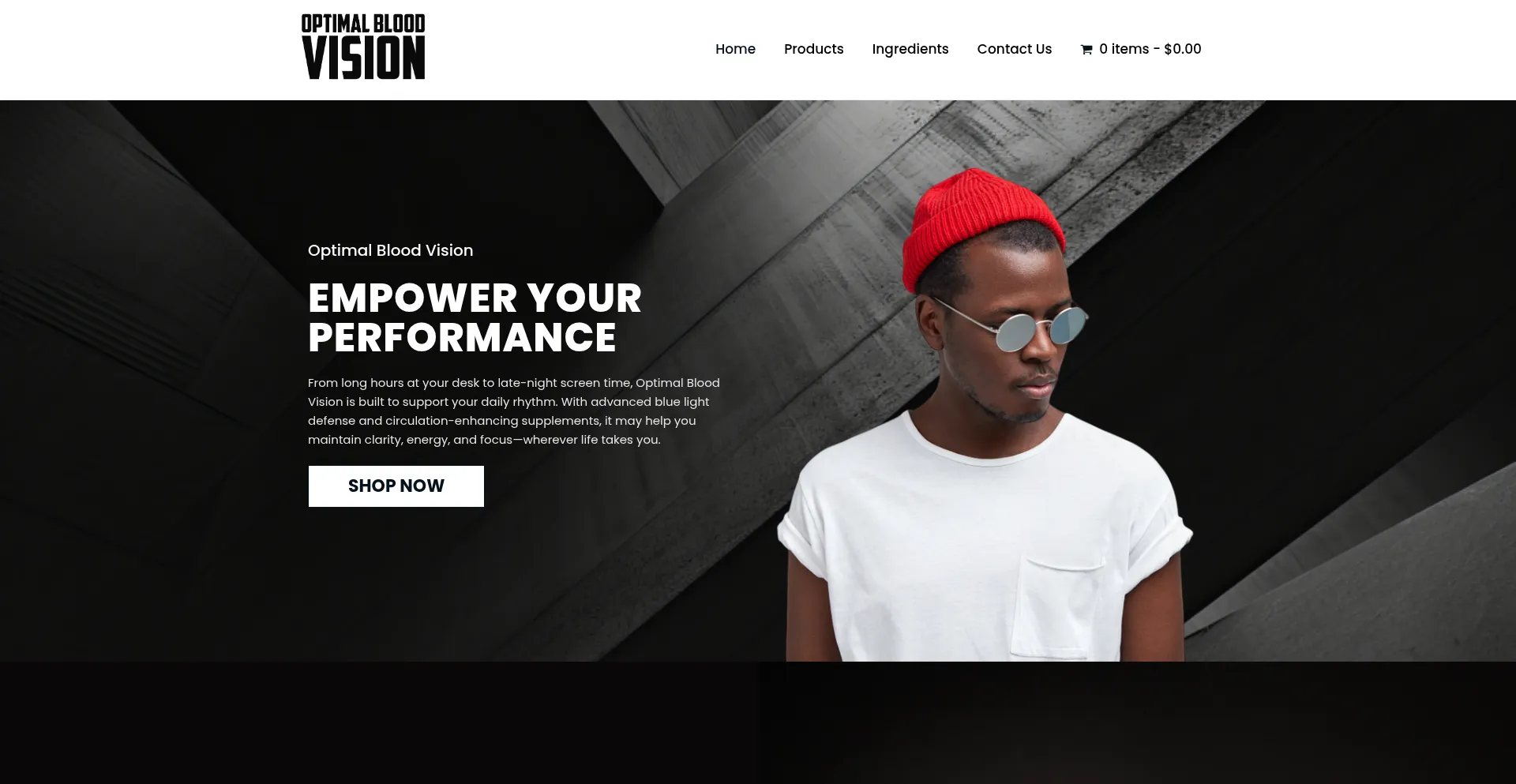 Website screenshot of Optimalbloodvision.com
