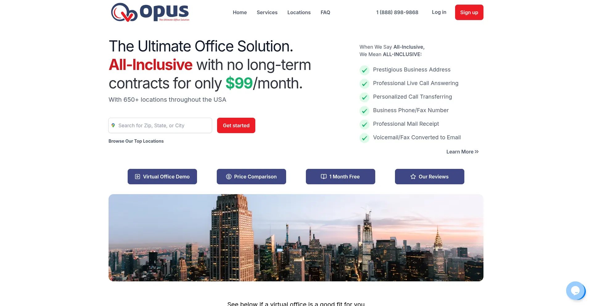 Website screenshot of Opusvirtualoffices.com