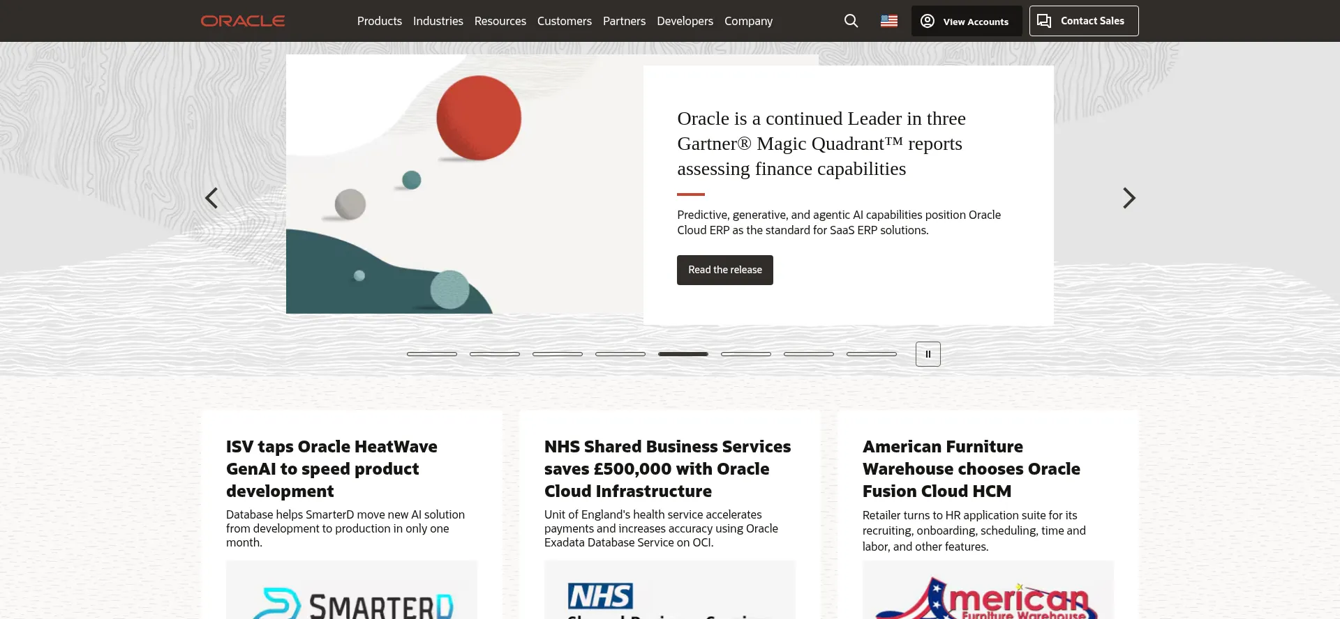 Website screenshot of Oracle.com