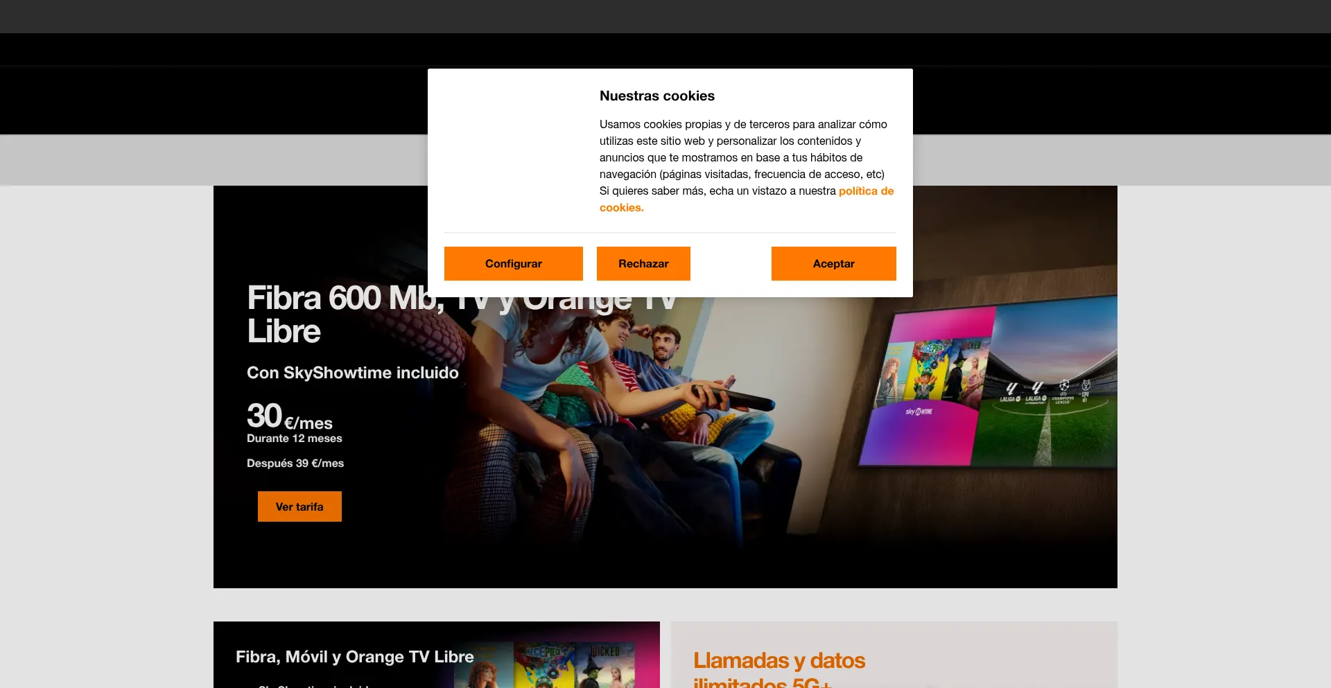 Website screenshot of Orange.es