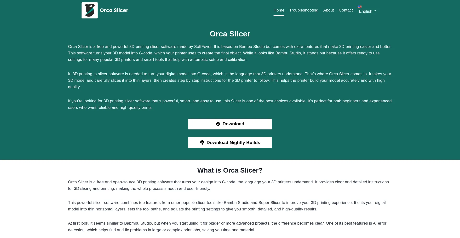Website screenshot of Orcaslicer.org