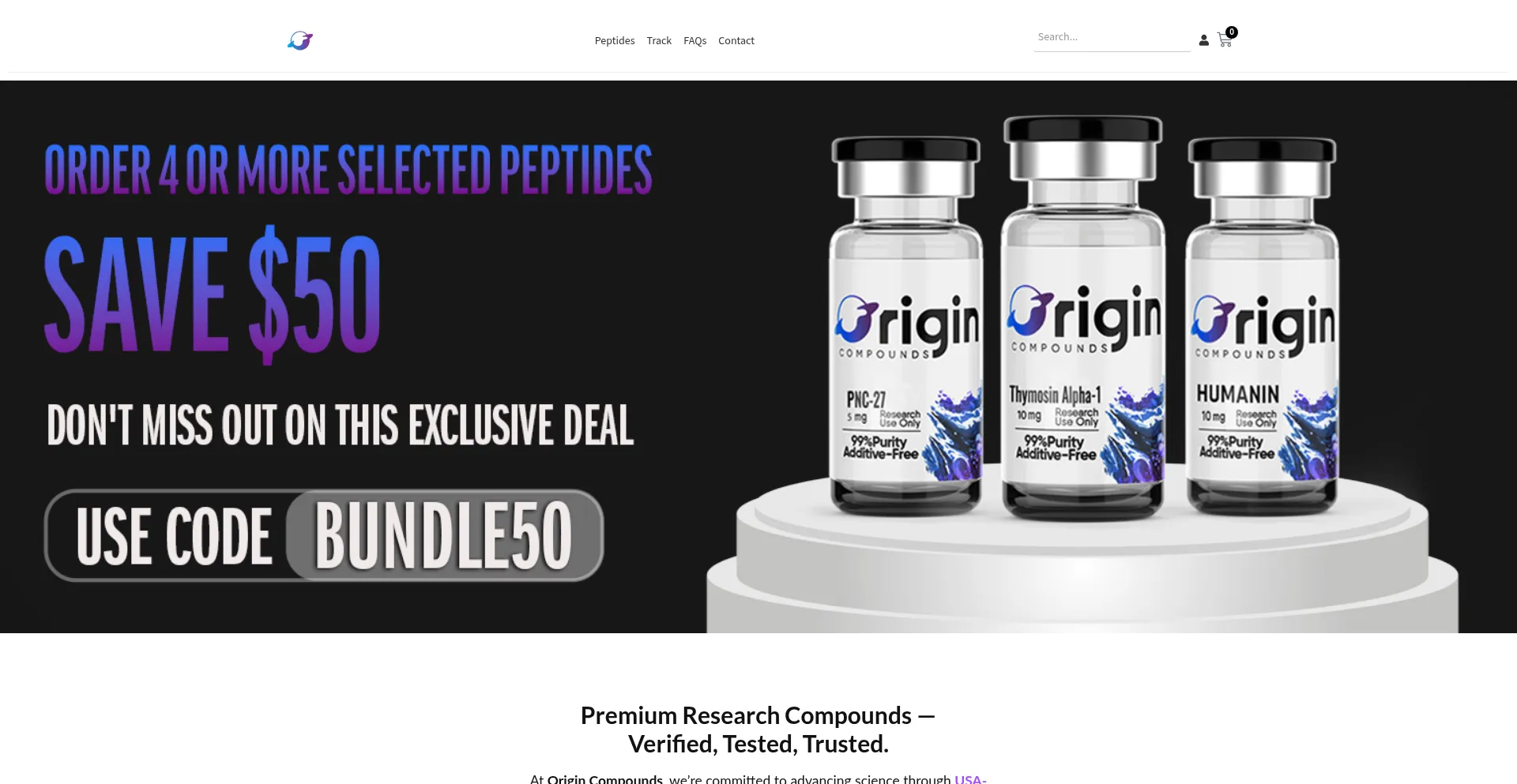 Website screenshot of Origincompounds.com