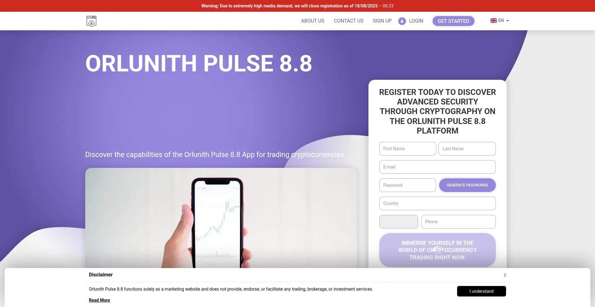Website screenshot of Orlunithpulse8-8app.com
