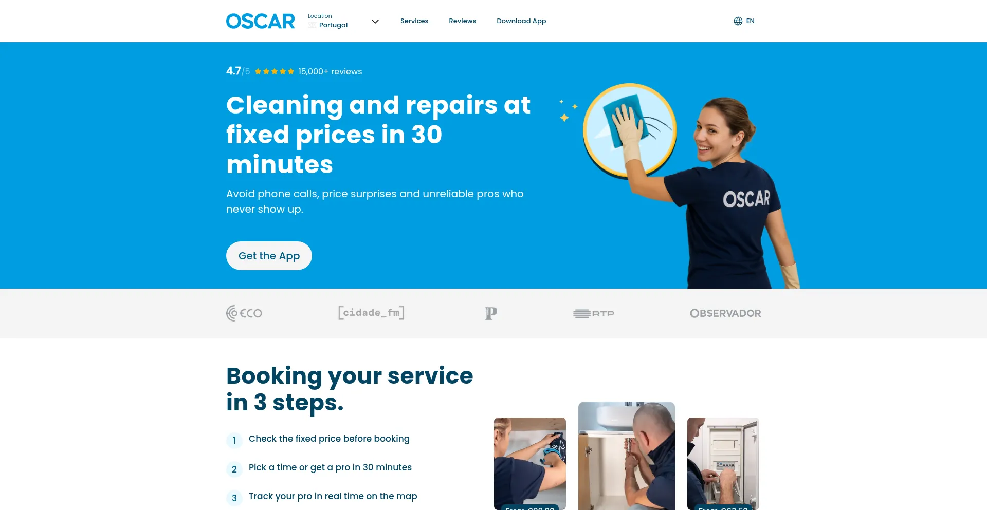 Website screenshot of Oscar-app.com