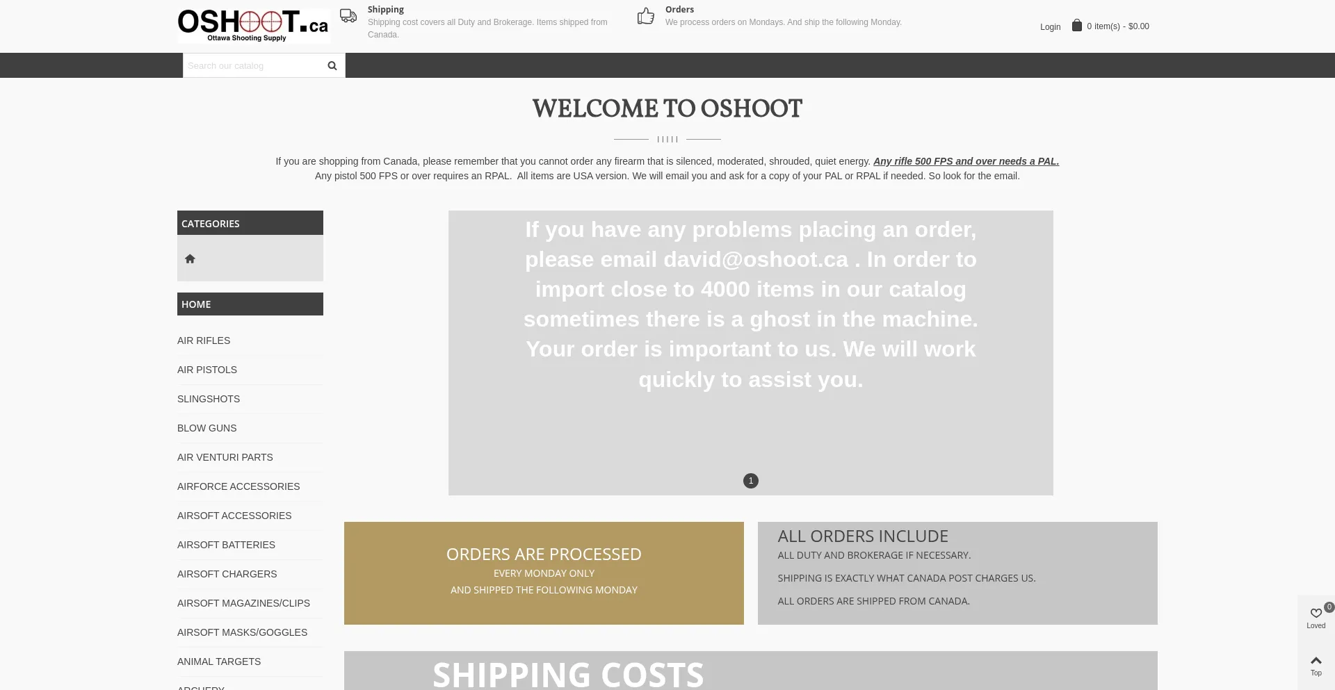 Website screenshot of Oshoot.ca