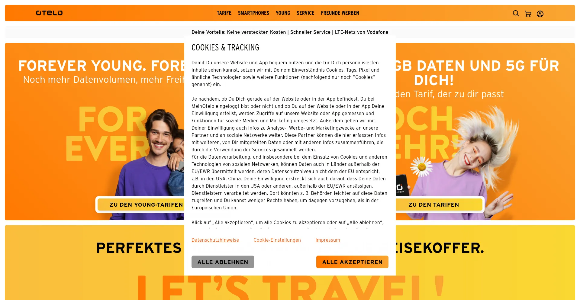 Website screenshot of Otelo.de