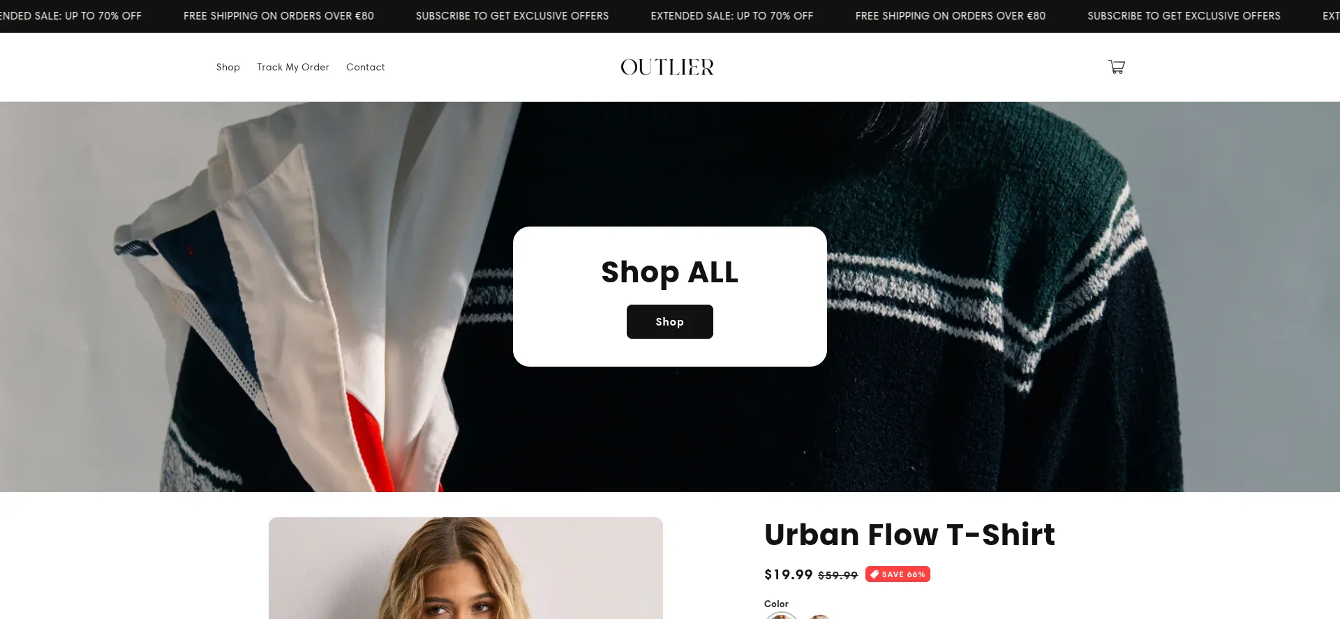 Website screenshot of Outlierco.shop
