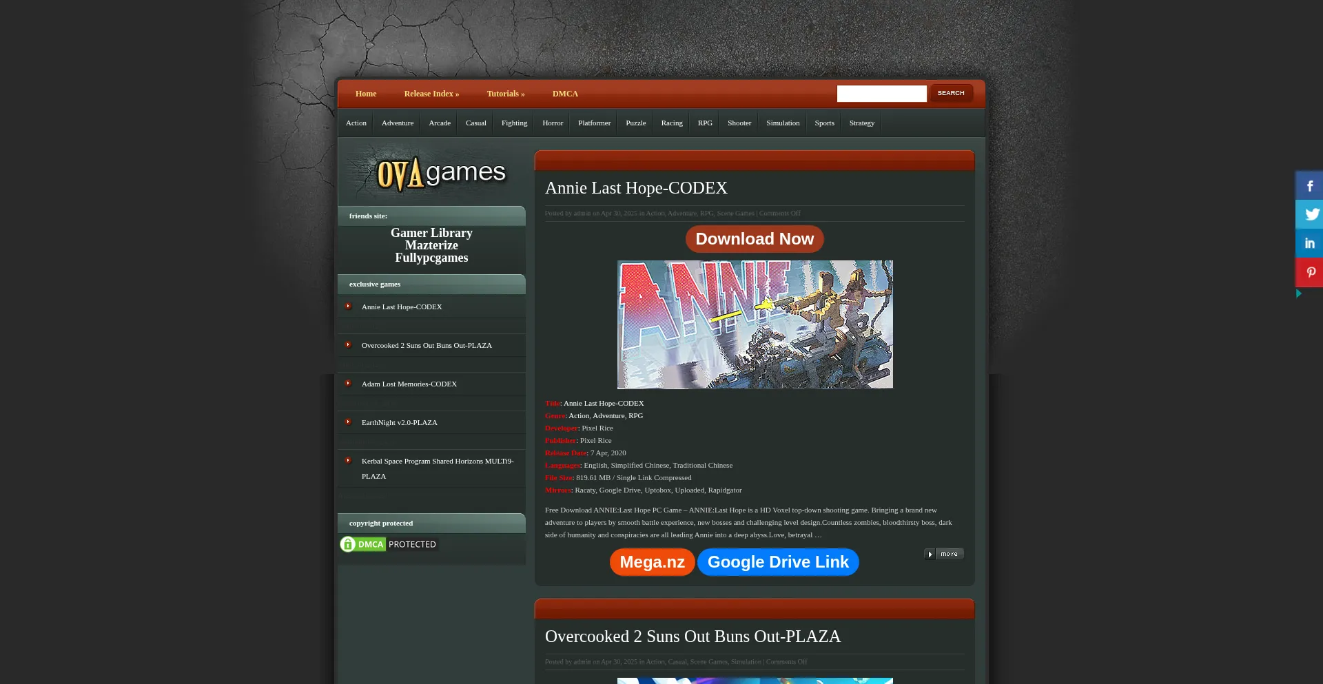 Website screenshot of Ovagames.net