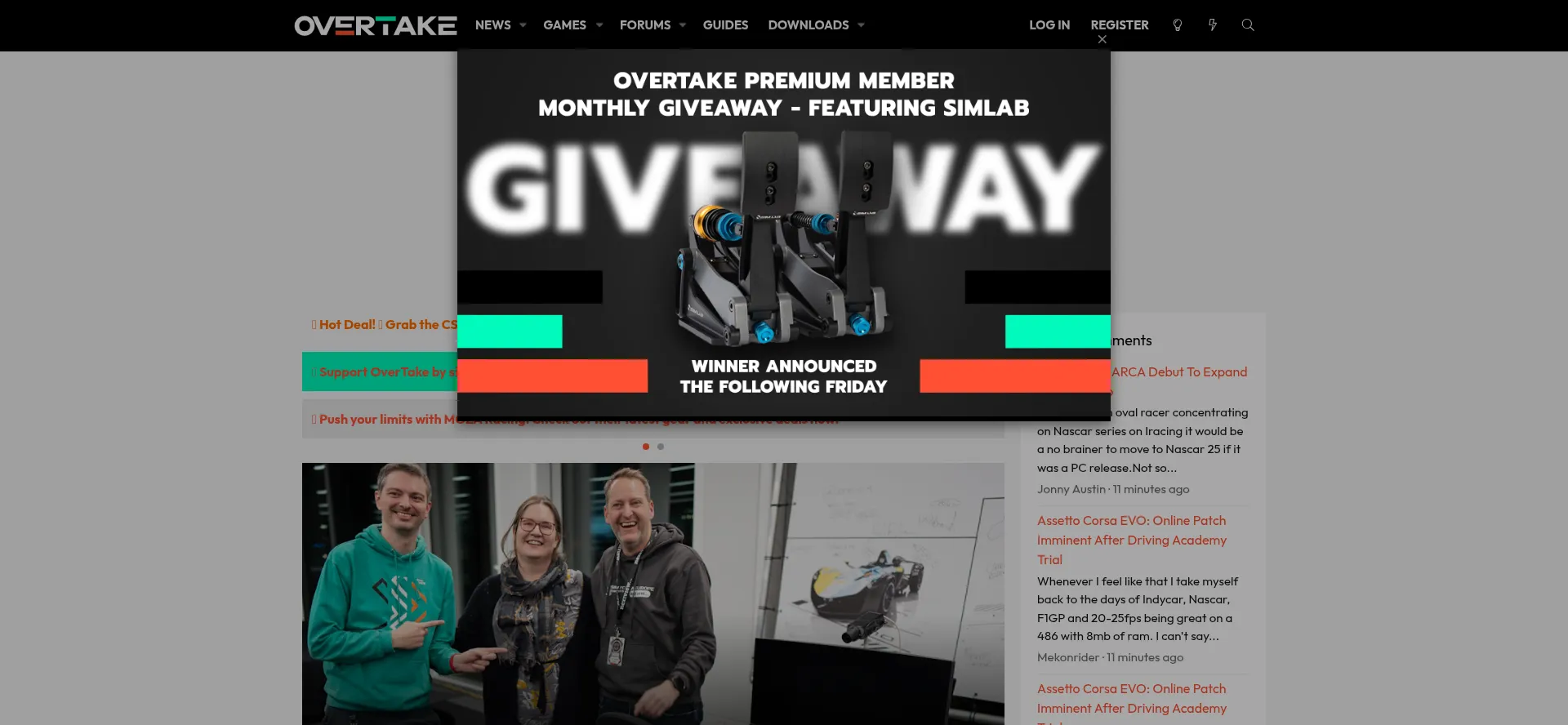 Website screenshot of Overtake.gg
