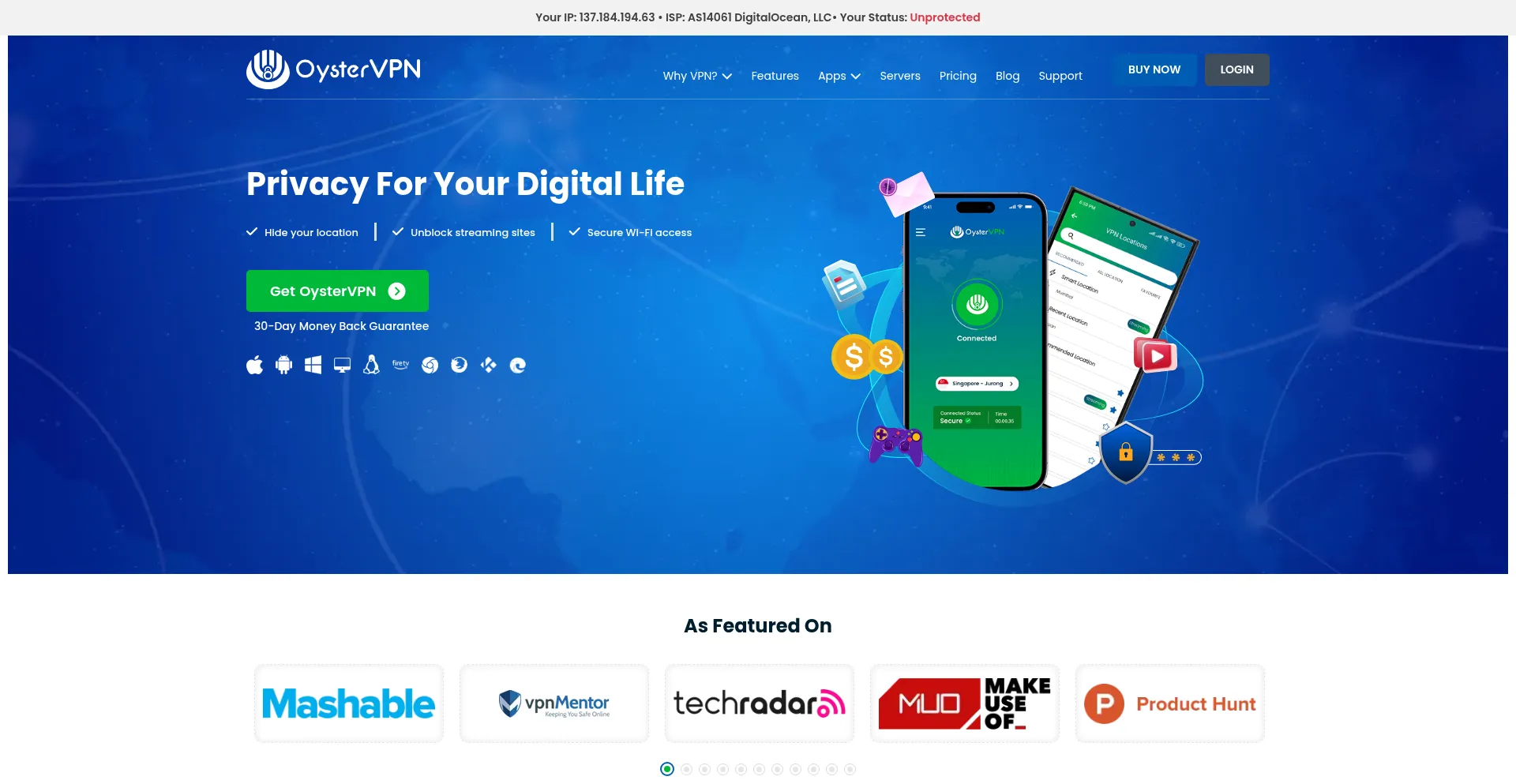 Oystervpn.com Screenshot