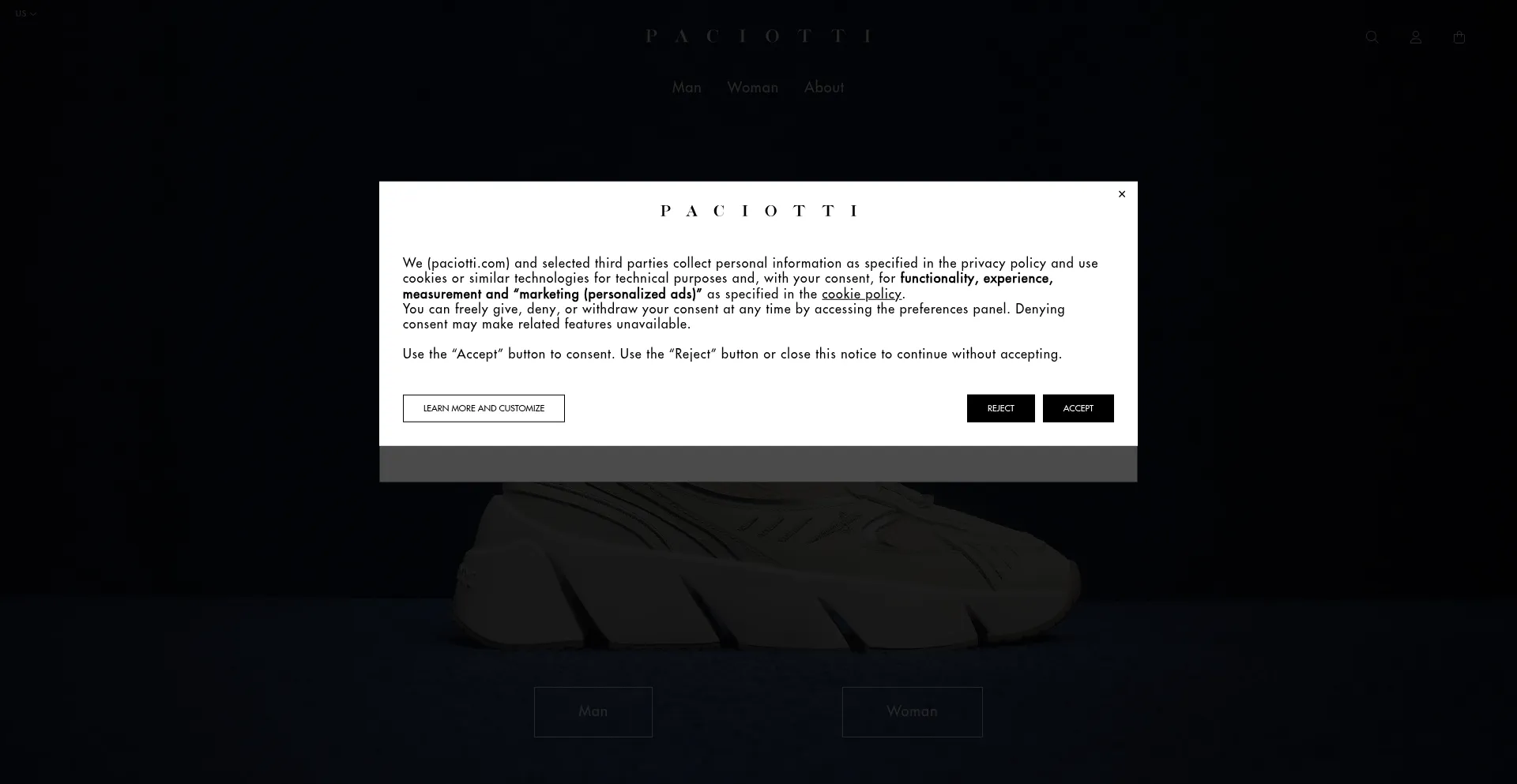 Website screenshot of Paciotti.com