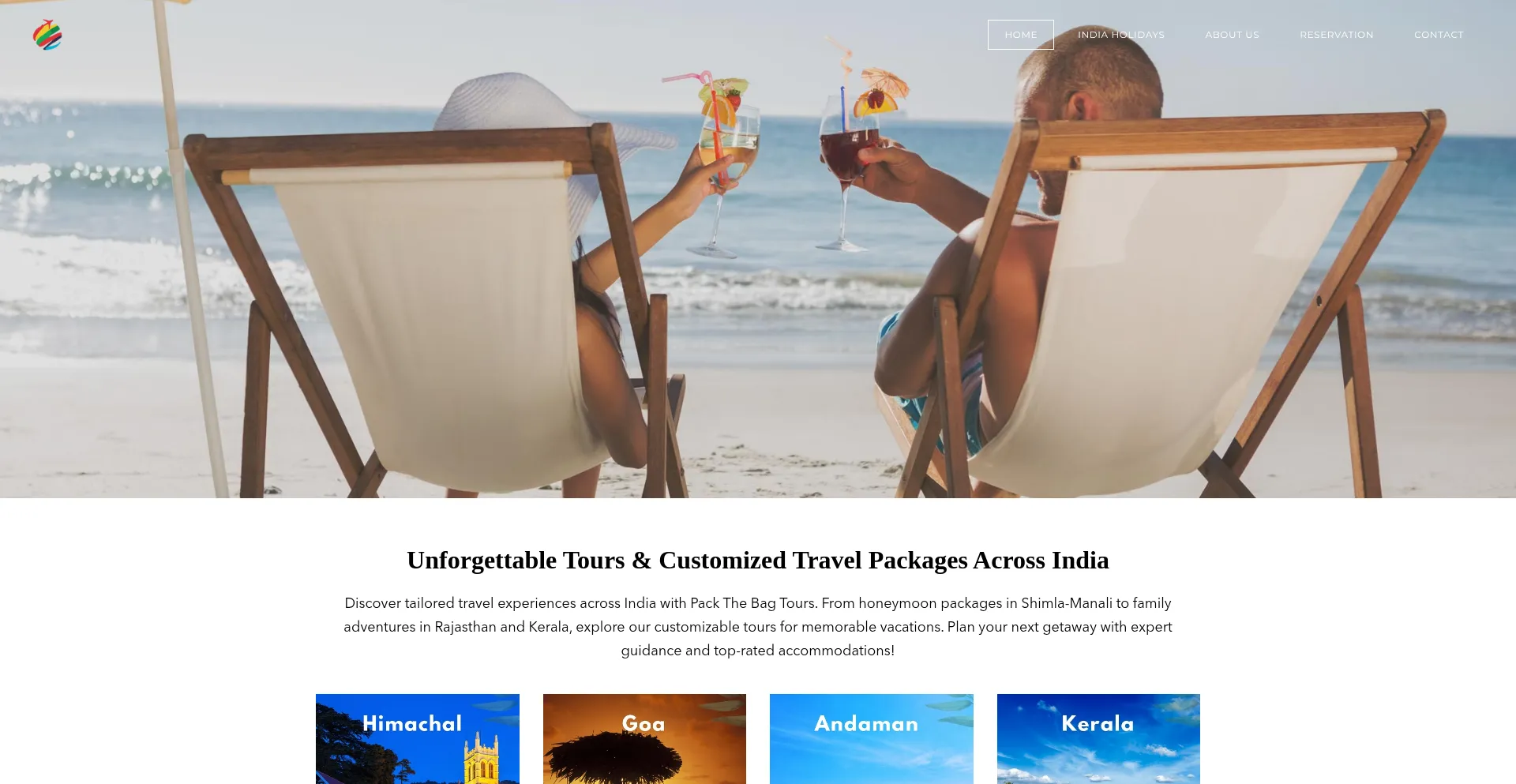 Website screenshot of Packthebagtours.com