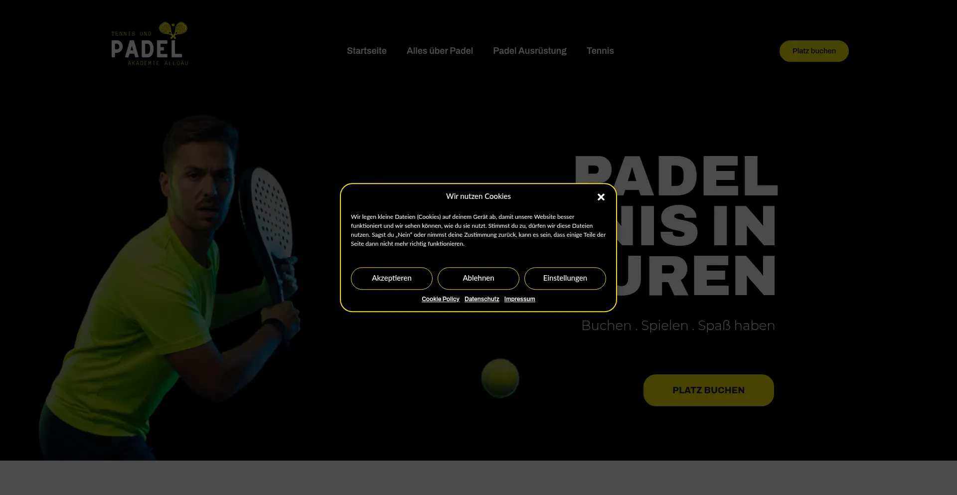 Website screenshot of Padeltennis-kaufbeuren.de