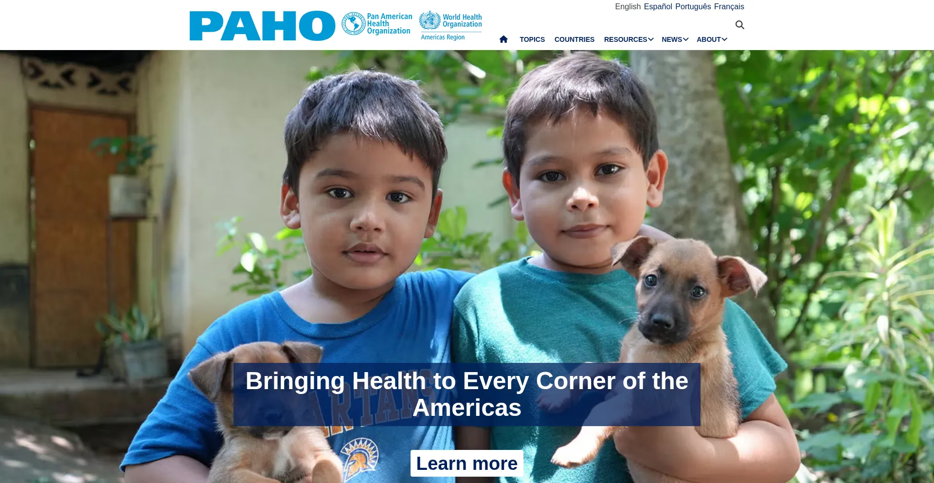 Website screenshot of Paho.org