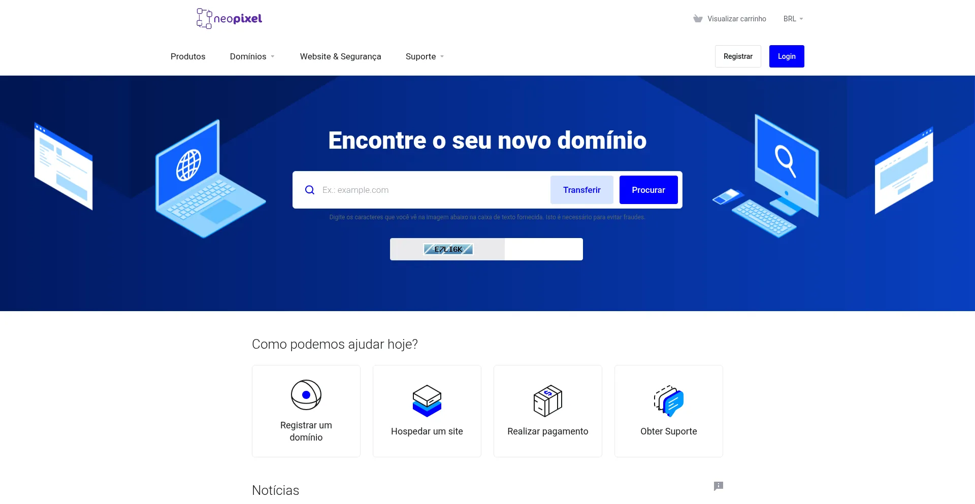 Website screenshot of Painel.neopixelhost.com.br