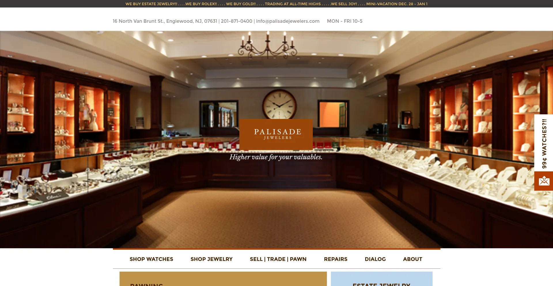 Website screenshot of Palisadejewelers.com