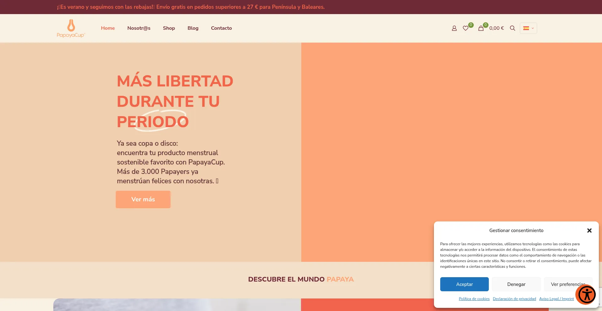 Website screenshot of Papayacup.com