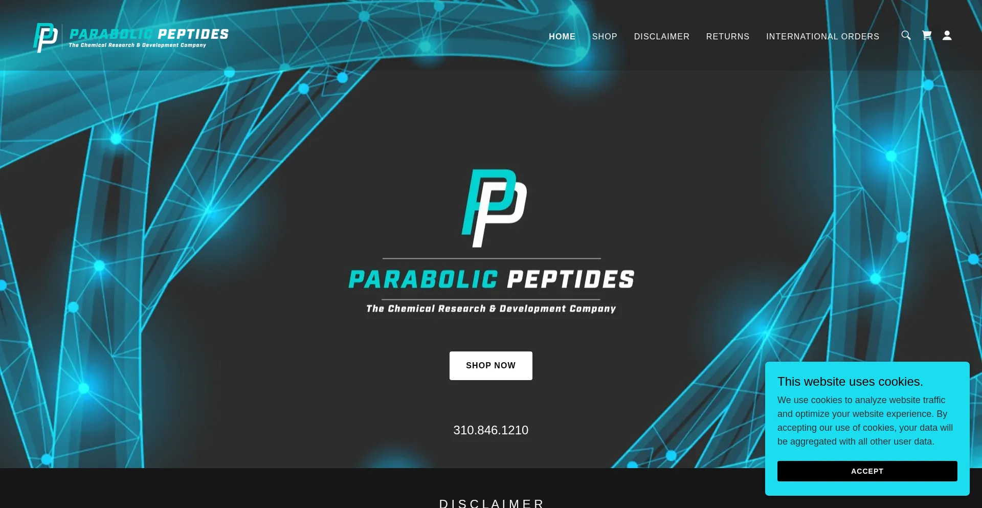 Website screenshot of Parabolicpeptides.com