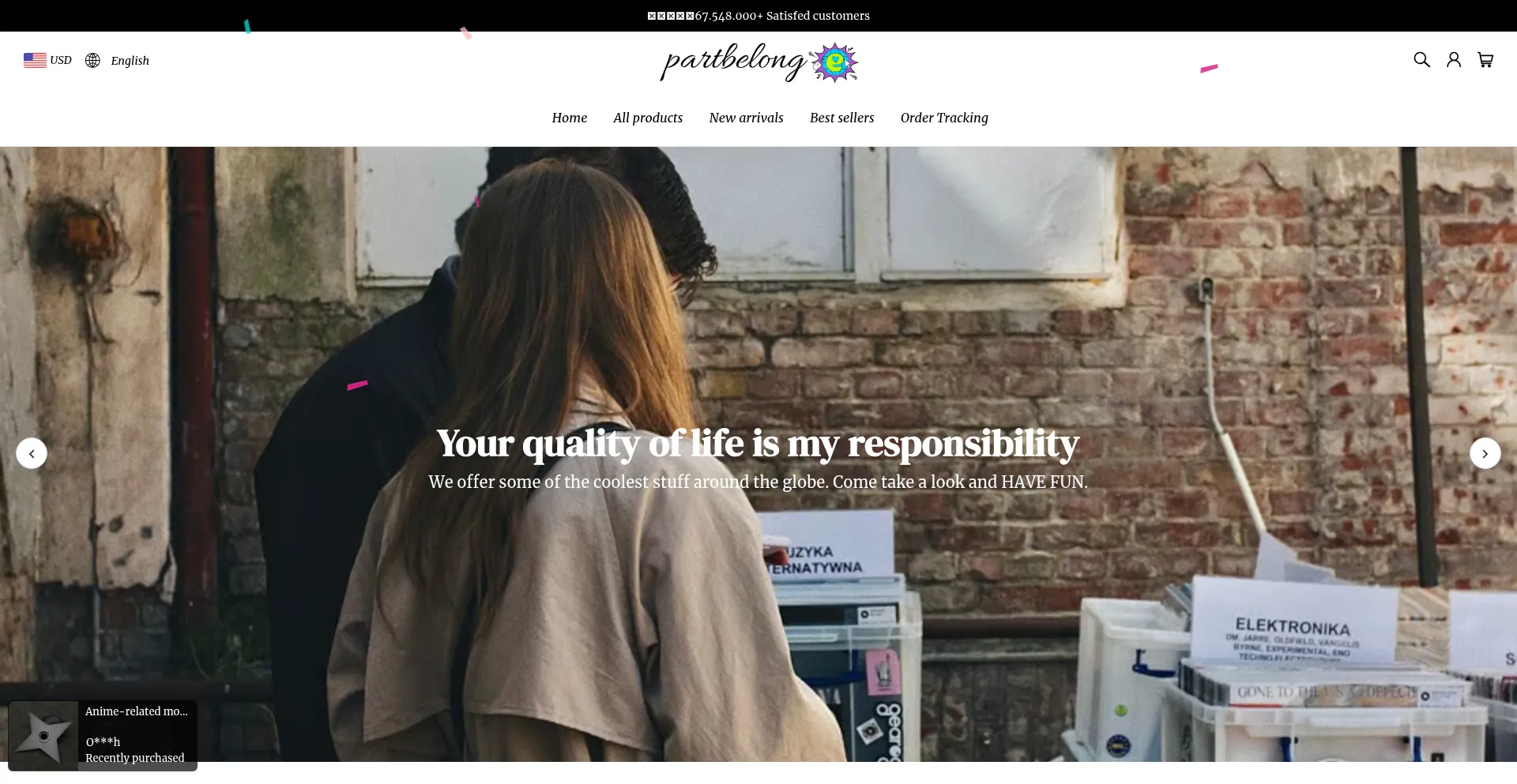 Website screenshot of Partbelong.com