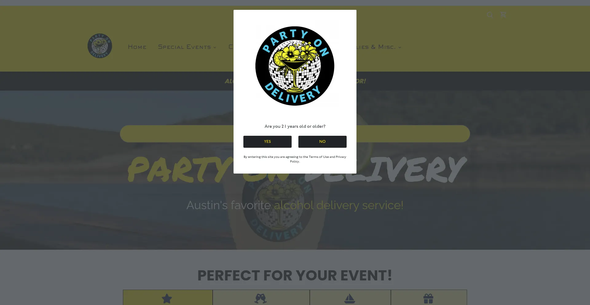 Website screenshot of Partyondelivery.com