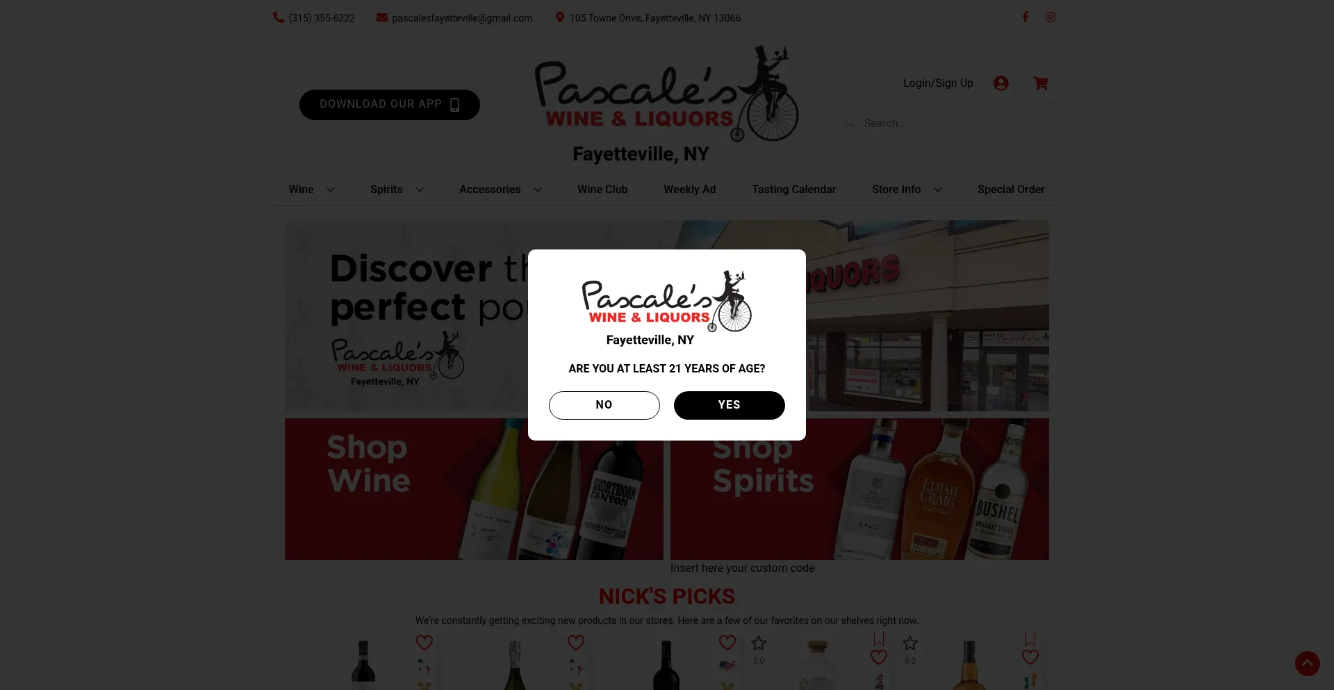Website screenshot of Pascaleswineandliquors.com