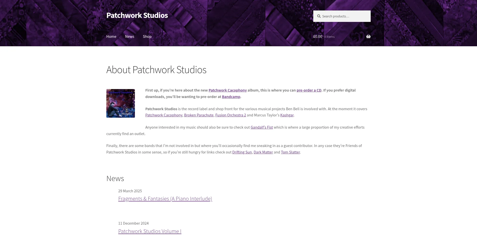 Website screenshot of Patchworkstudios.co.uk