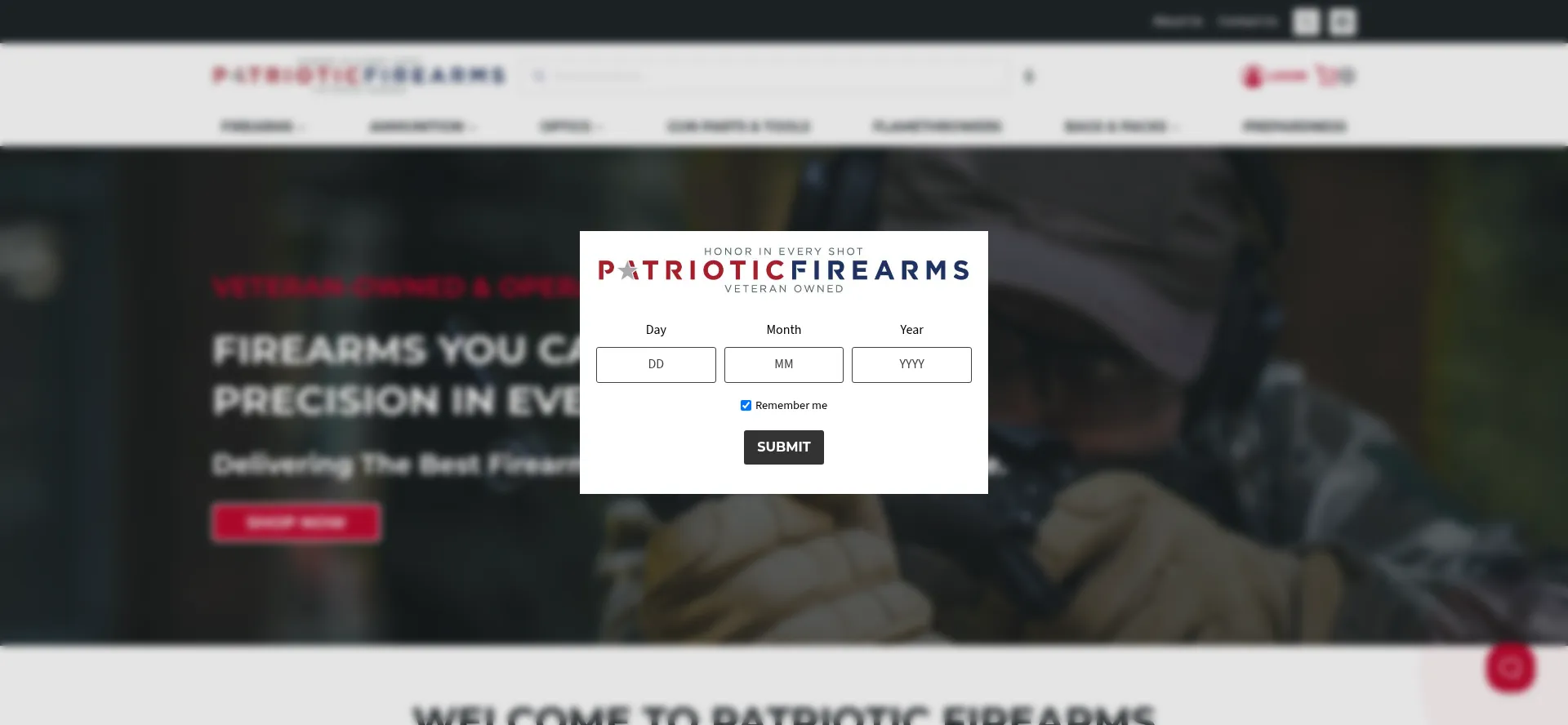 Website screenshot of Patrioticfirearms.com