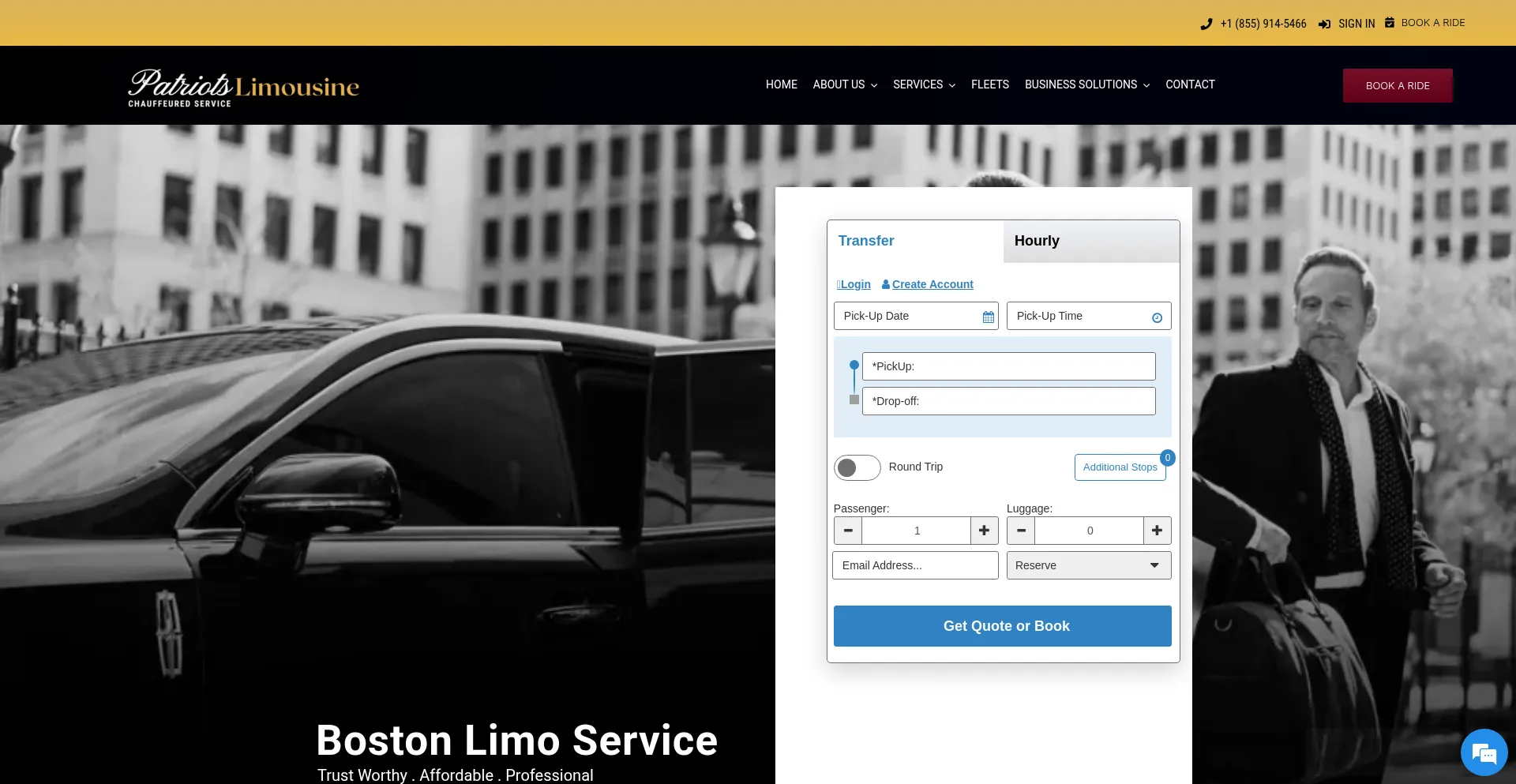 Website screenshot of Patriotslimousine.com