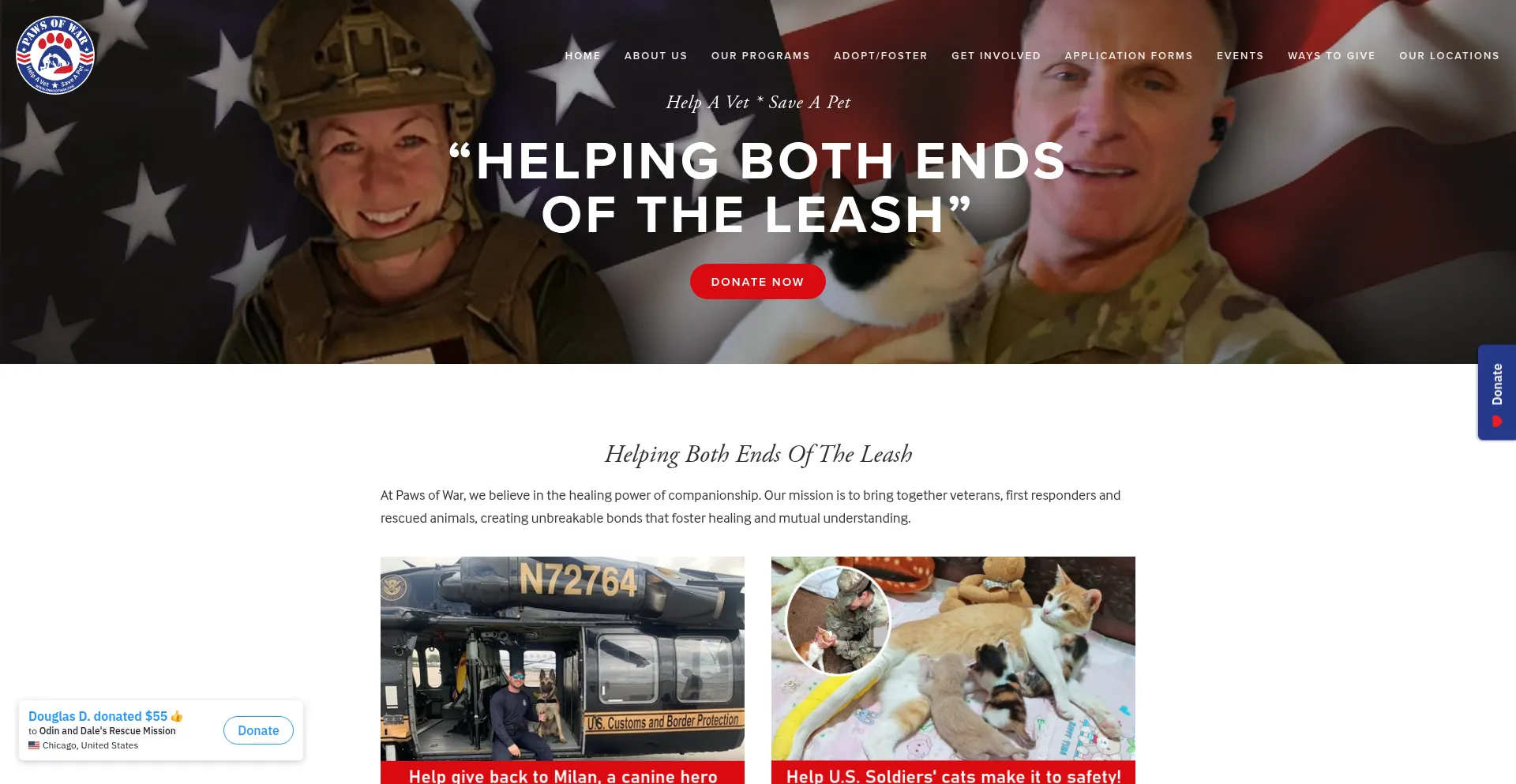 Pawsofwar.org Screenshot